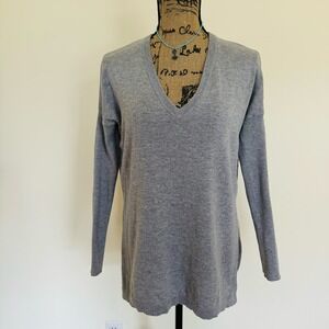 Shrinking Violet Gray Cotton Wool V Neck Side Slits Oversized 80s Sweater Sz XS